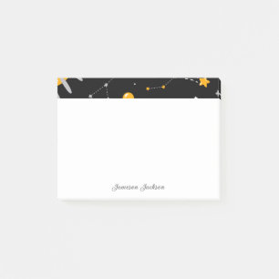 Black Yellow Outer Space Stars Moon Rocket Post-it Notes