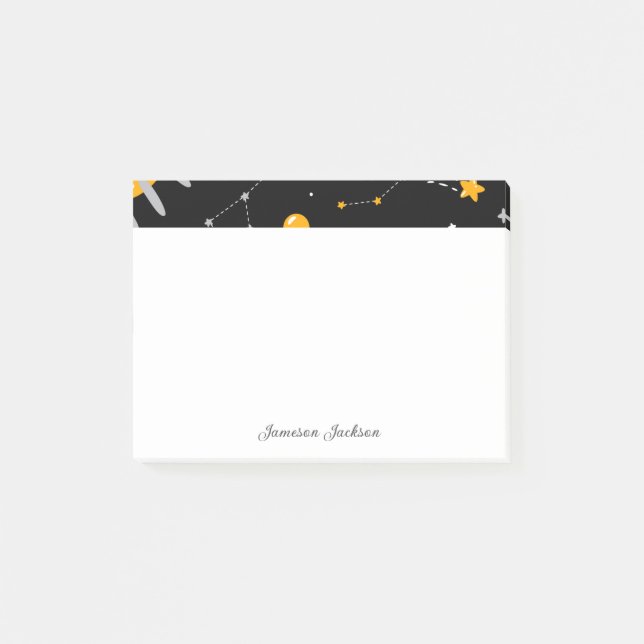 Black Yellow Outer Space Stars Moon Rocket  Post-it Notes (Front)