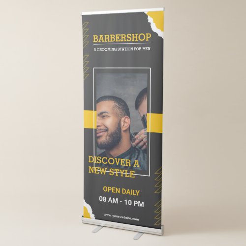 Black Yellow Paper Bold Barbershop Vertical  Retractable Banner