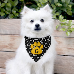 Black Yellow Paws Pattern Dog Monogram Pet Bandana Collar