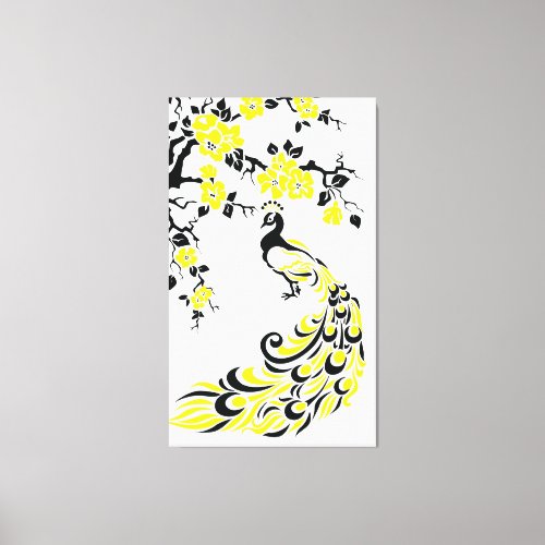 Black yellow peacock and cherry blossoms custom canvas print