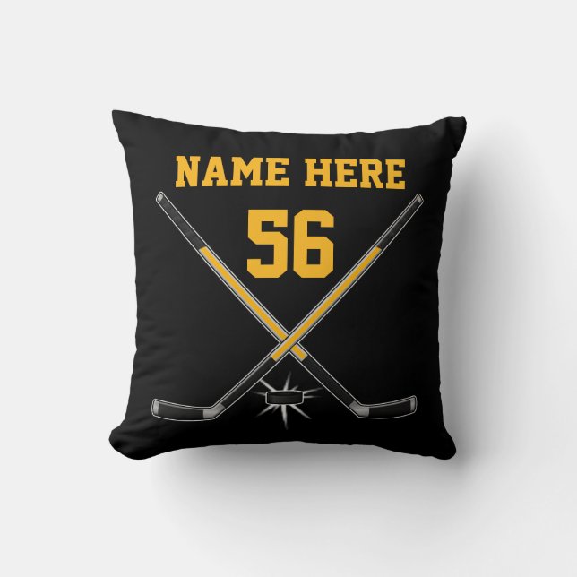 Black Yellow Personalized, Hockey Throw Pillow (Front)