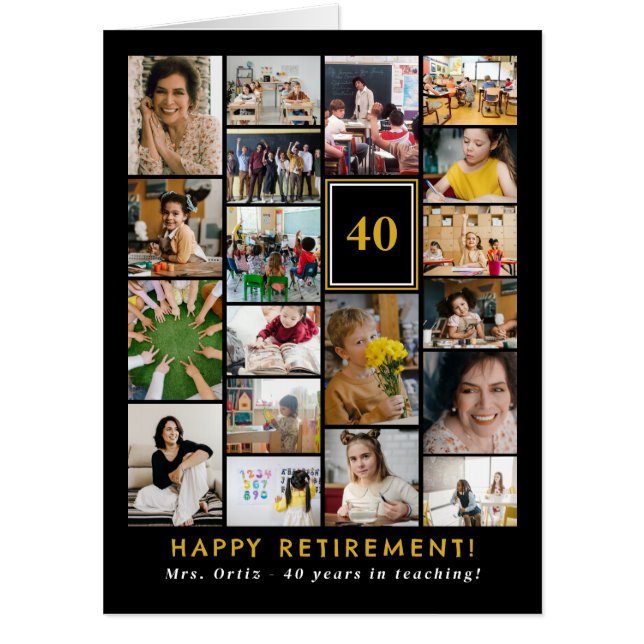 Black Yellow Photo Collage Happy Retirement Big Card (Front)