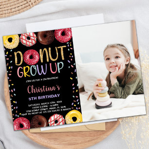 Black Yellow Photo Donut Birthday Invitations
