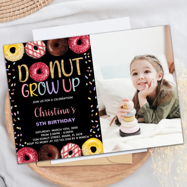 Black Yellow Photo Donut Birthday Invitations (Black Yellow Photo Donut Birthday Invitations)