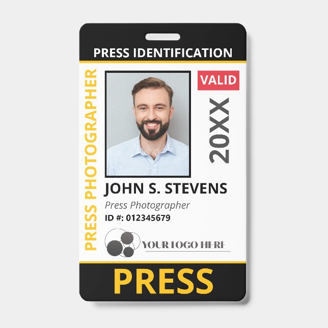 Black Yellow Photo & Logo Press ID QR Code Badge (Front)