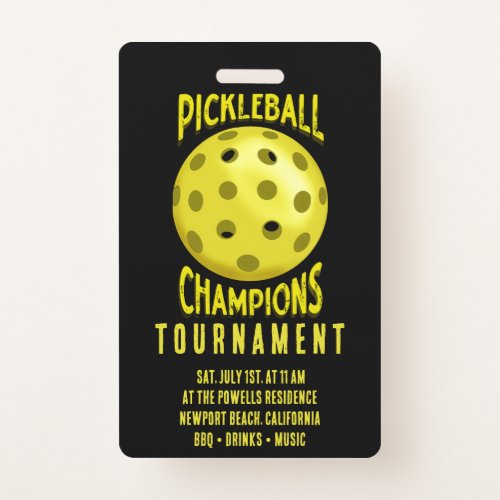 Black Yellow Pickleball Tournament Invitation Badge