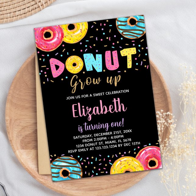 Black Yellow Pink Green Donut Birthday Invitations (Black Yellow Pink Green Donut Birthday Invitations)