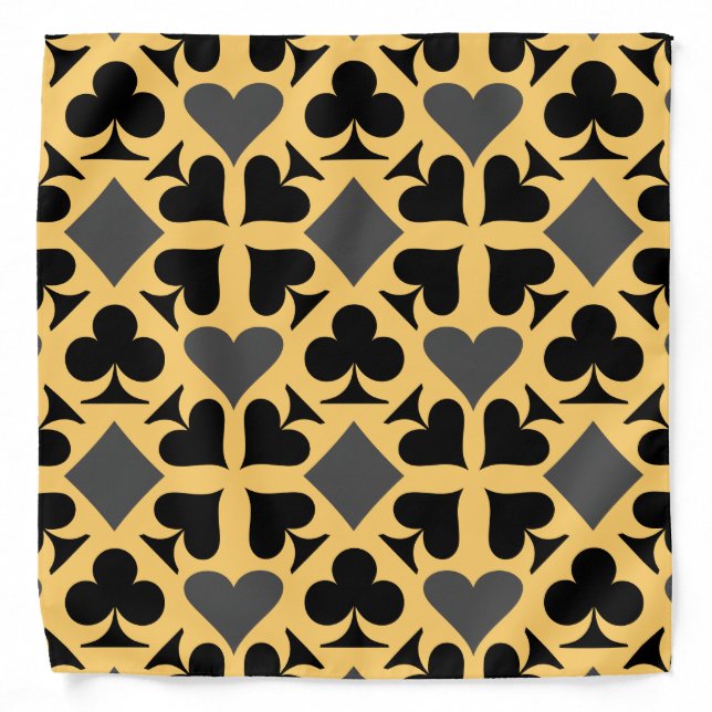 Black & Yellow Playing Card Symbols Pattern Bandana (Front)