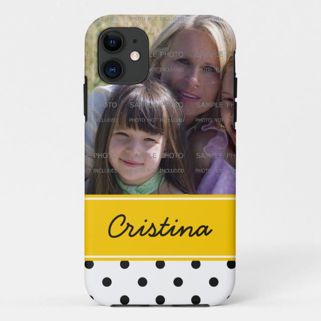 Black Yellow Polka Dots Photo Template Custom Name Case-Mate iPhone Case (Back)