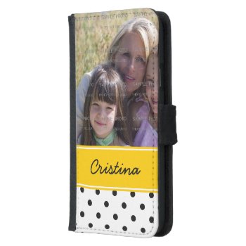 Black Yellow Polka Dots Photo Template Custom Name Wallet Phone Case For Samsung Galaxy S5 by red_dress at Zazzle
