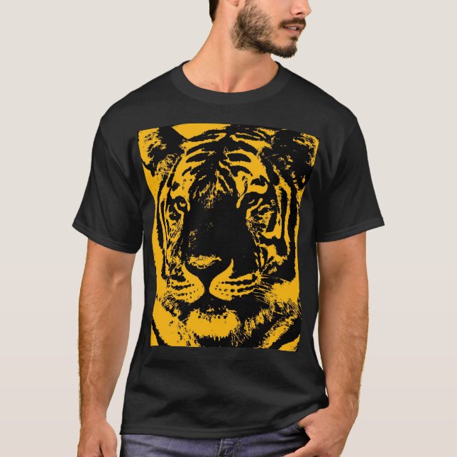 Black Yellow Pop Art Tiger T-Shirt (Front)