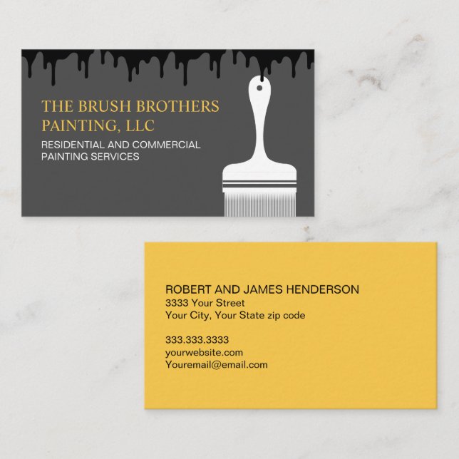 Black Yellow Professional House Painter Business Card (Front/Back)