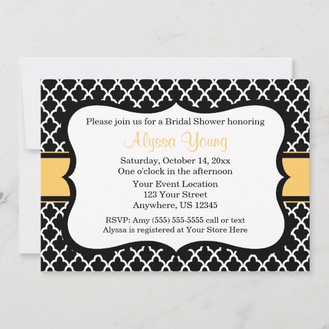 Black Yellow Quatrefoil Invitation (Front)