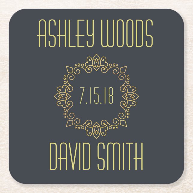 Black Yellow Save The Date Coaster (Front)