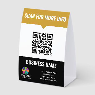 Black Yellow Scan For Info Qr Code & Your Logo Paper Table Tent