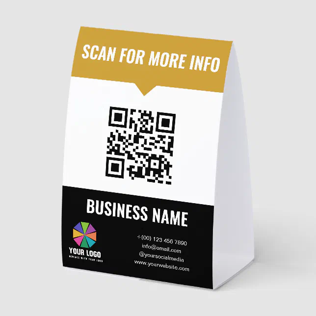 Yellow Scan Code Black Yellow Scan For Info Qr Code & Your Logo Paper Table Tent | Zazzle