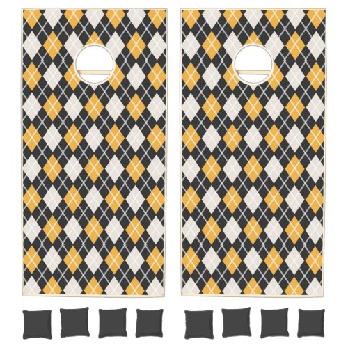 Black  yellow Seamless Argyle Pattern Leggings Cornhole Set