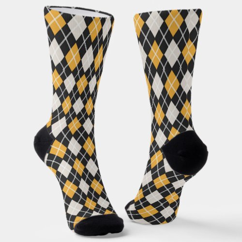 Black  yellow Seamless Argyle Pattern Socks