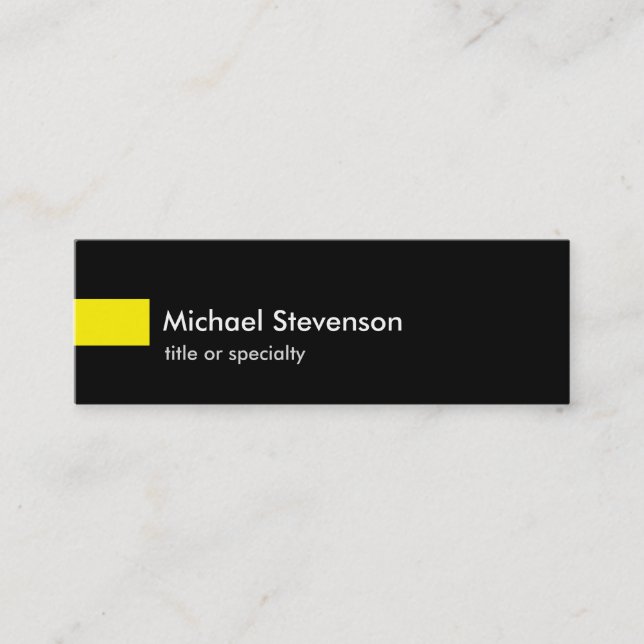 Black Yellow Slim Unique Consultant Mini Business Card (Front)