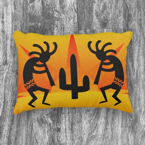 Black  Yellow Southwest Kokopelli Design Accent Pillow