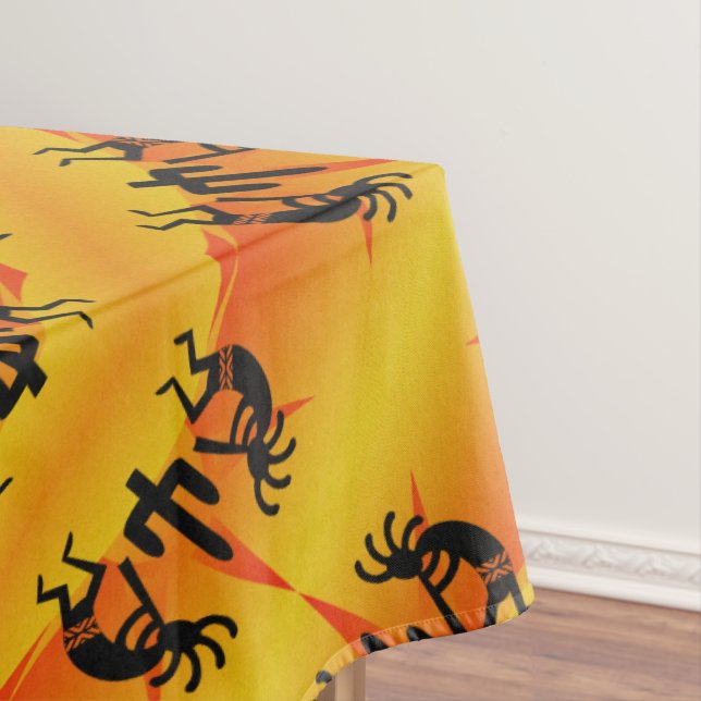 Black & Yellow Southwest Kokopelli Pattern Tablecloth (In Situ)