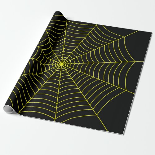 Black yellow spider web Halloween pattern Wrapping Paper