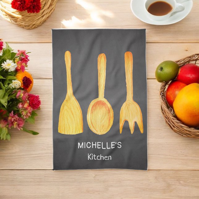 Black Yellow Spoon Spatula Utensils Kitchen Towel (Creator Uploaded)
