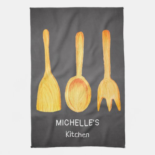 Black Yellow Spoon Spatula Utensils Kitchen Towel