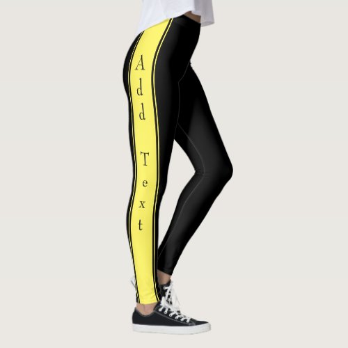 Black Yellow Sport Leggings Custom Text and Colors