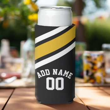 Black Yellow Sports Jersey Custom Name Number Seltzer Can Cooler by MyRazzleDazzle at Zazzle