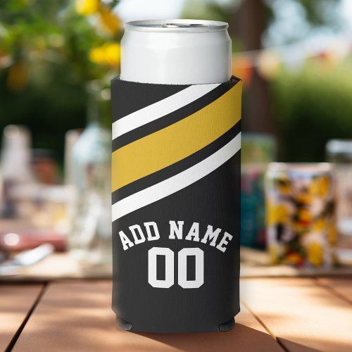 Black Yellow Sports Jersey Custom Name Number Seltzer Can Cooler