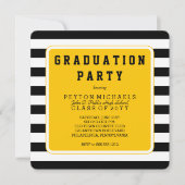 Black | Yellow Sporty Striped Graduation Party Invitation (Front)