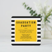 Black | Yellow Sporty Striped Graduation Party Invitation (Standing Front)