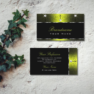 Black Yellow Squiggles Sparkling Diamonds Ornate Business Card