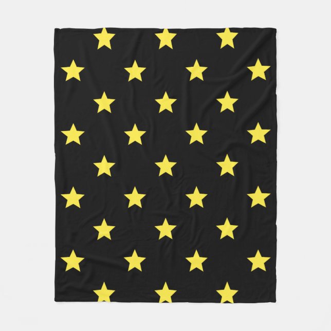 Black Yellow Star Art-Deco Classic Retro Pattern Fleece Blanket (Front)