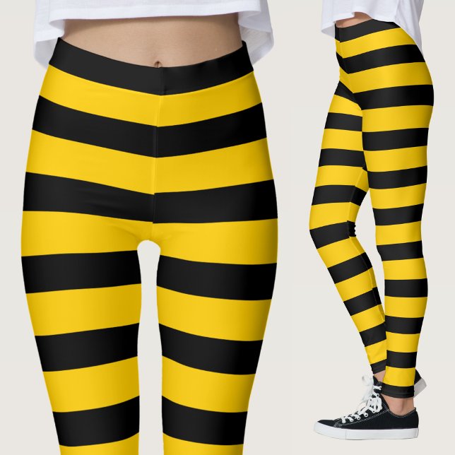 Black & Yellow Stripe Bee Bumblebee Leggings (black and yellow stripe bee bumblebee leggings for women)