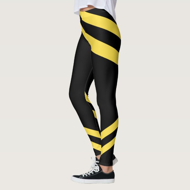 Yellow leggings with black on sale stripe