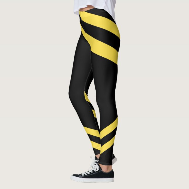 Black & yellow stripe pattern Workout Leggings (Left)