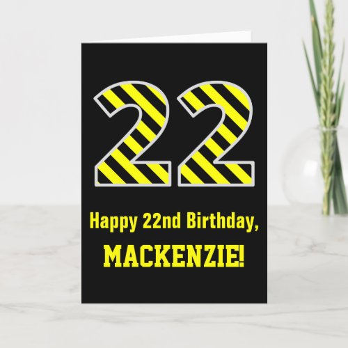 Black  Yellow Striped 22 22nd Birthday  Name Card