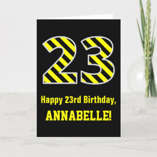 Black & Yellow Striped "23"; 23rd Birthday + Name Card