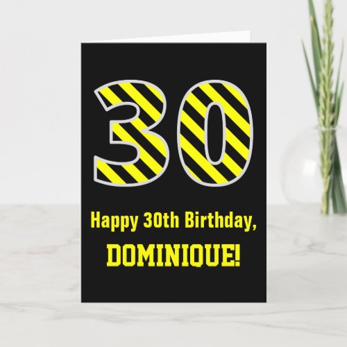 Black  Yellow Striped 30 30th Birthday  Name Card