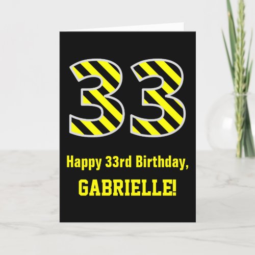 Black  Yellow Striped 33 33rd Birthday  Name Card