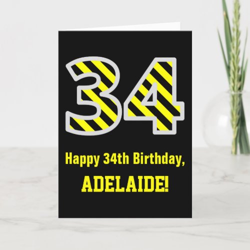 Black  Yellow Striped 34 34th Birthday  Name Card