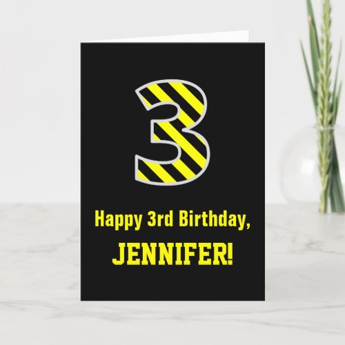 Black  Yellow Striped 3 3rd Birthday  Name Card