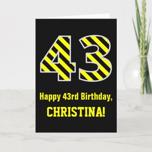 Black  Yellow Striped 43 43rd Birthday  Name Card
