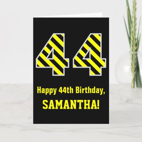 Black  Yellow Striped 44 44th Birthday  Name Card