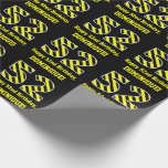 [ Thumbnail: Black & Yellow Striped "52"; 52nd Birthday + Name Wrapping Paper ]