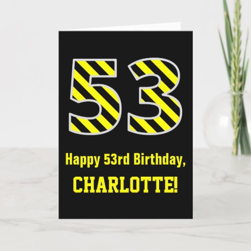 Black  Yellow Striped 53 53rd Birthday  Name Card