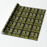 [ Thumbnail: Black & Yellow Striped "53"; 53rd Birthday + Name Wrapping Paper ]